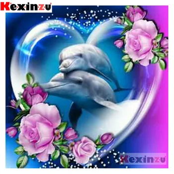 

kexinzu Full 5D DIY Square Diamond Painting"Rose Dolphin"3D Embroidery Cross Stitch Rhinestone Mosaic Home Decor Gift X515