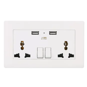 

Universal Wall Socket Dual 2 USB Plug Switch Power Supply Plate 2100mA High Quaity Charger Multifunctional Three Hole Socket