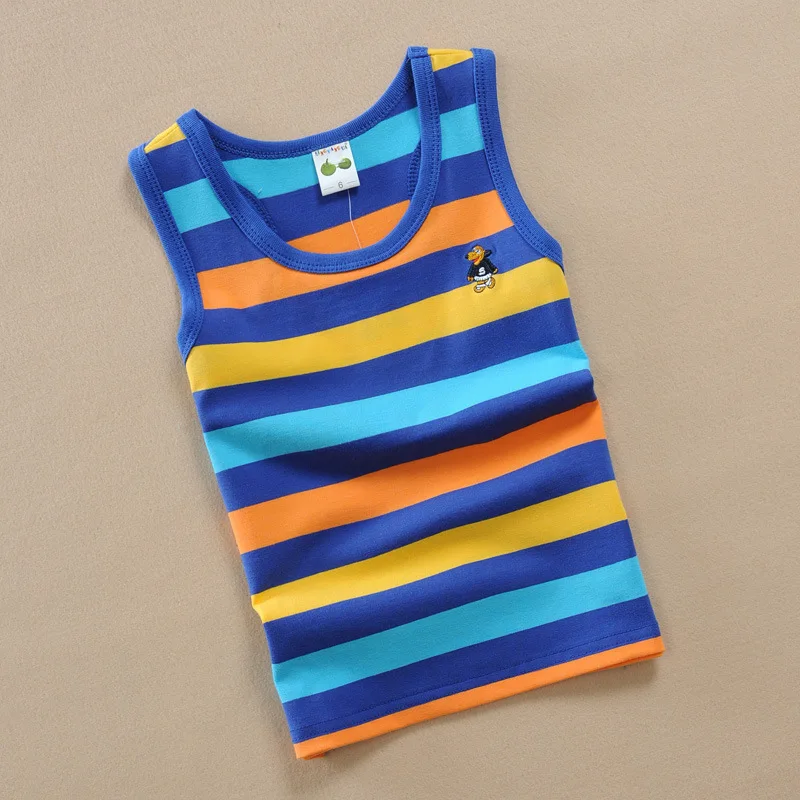 1-15-Year-Old Child Summer BOY'S Vest Pure Cotton Big Boy Stripes Elasticity Lycra AliExpress