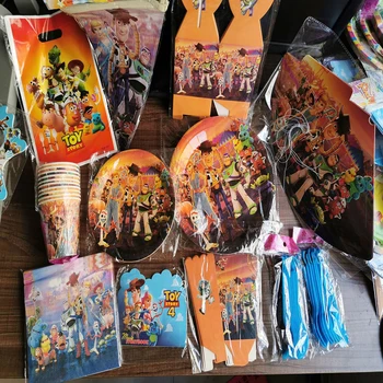 

Disney Toy Story 4 Cartoon Children's Birthday Party Decoration Supplies Set Disposable Tableware Cup Plate Tissue Cake Flag