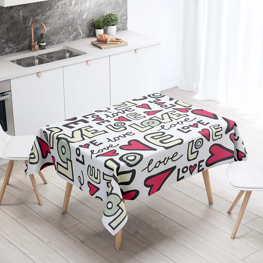 

Rectangular Tablecloths Decorative Table Carpet 3D Printing Love Design Dining Table Cloth For Kitchen