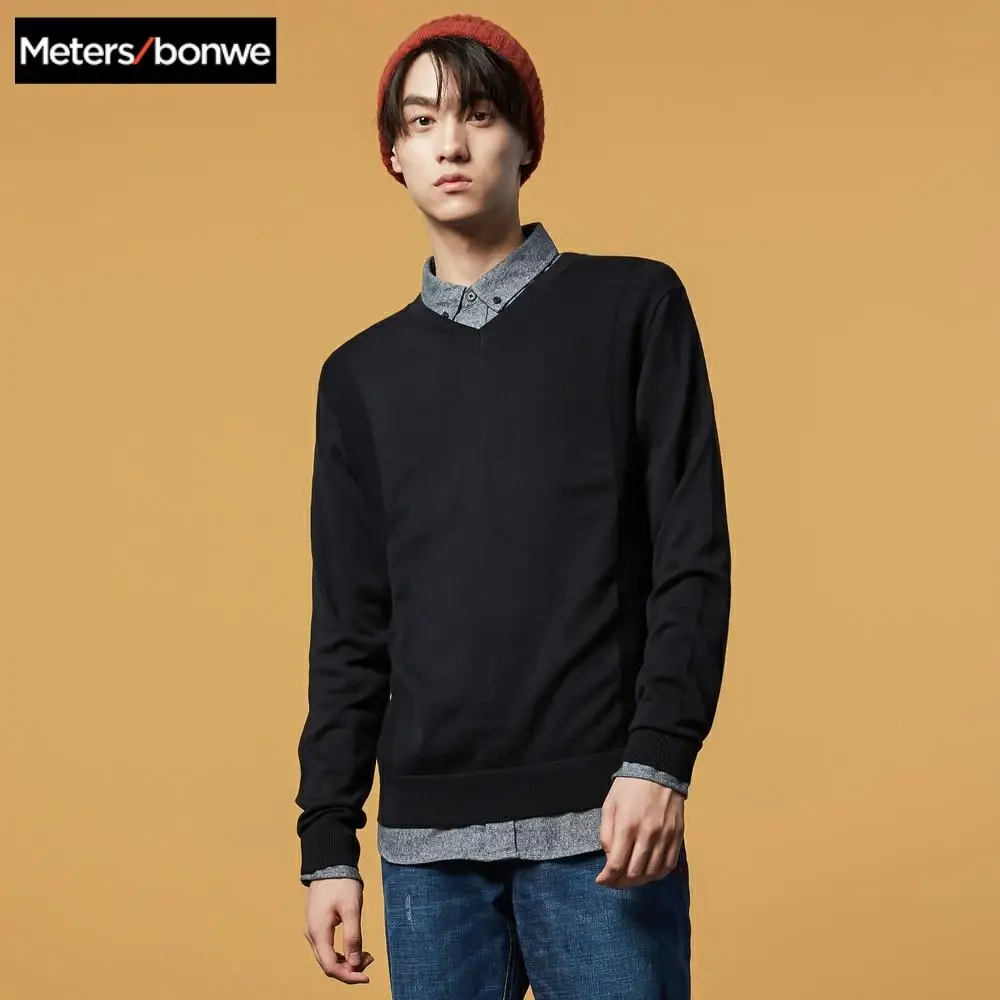 Мужской шерстяной свитер Metersbonwe вязаный хлопковый с длинным рукавом осень 2019 |