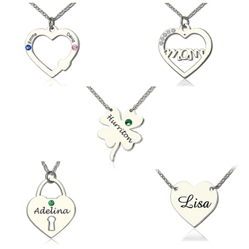 

AILIN Custom Name Pendant Necklace Women Silver 925 Jewelry Personalized Heart Clover Mom Crystal Choker Necklace For Women