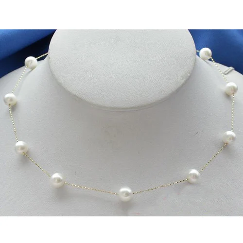 

New Fine Unique Pearls Jewellery Store 9MM Round Natural Freshwater Pearl Necklace 14kt Gold Chain Wedding Party Women Gift