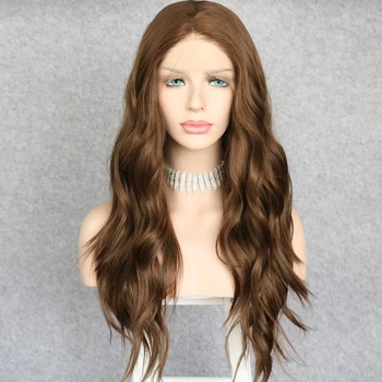 

Lvcheryl Long Heat Resistant Synthetic Lace Front Wigs Brown Hair Wigs Natural Wavy High Temperature Fiber Hair Wigs for Women