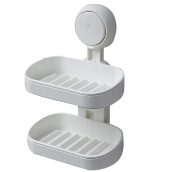 

Double Layer Soap Dish Suction Cup Soap Holder, Powerful Sponge Holder for Shower, Bathroom, Bathtub and Kitchen Sink