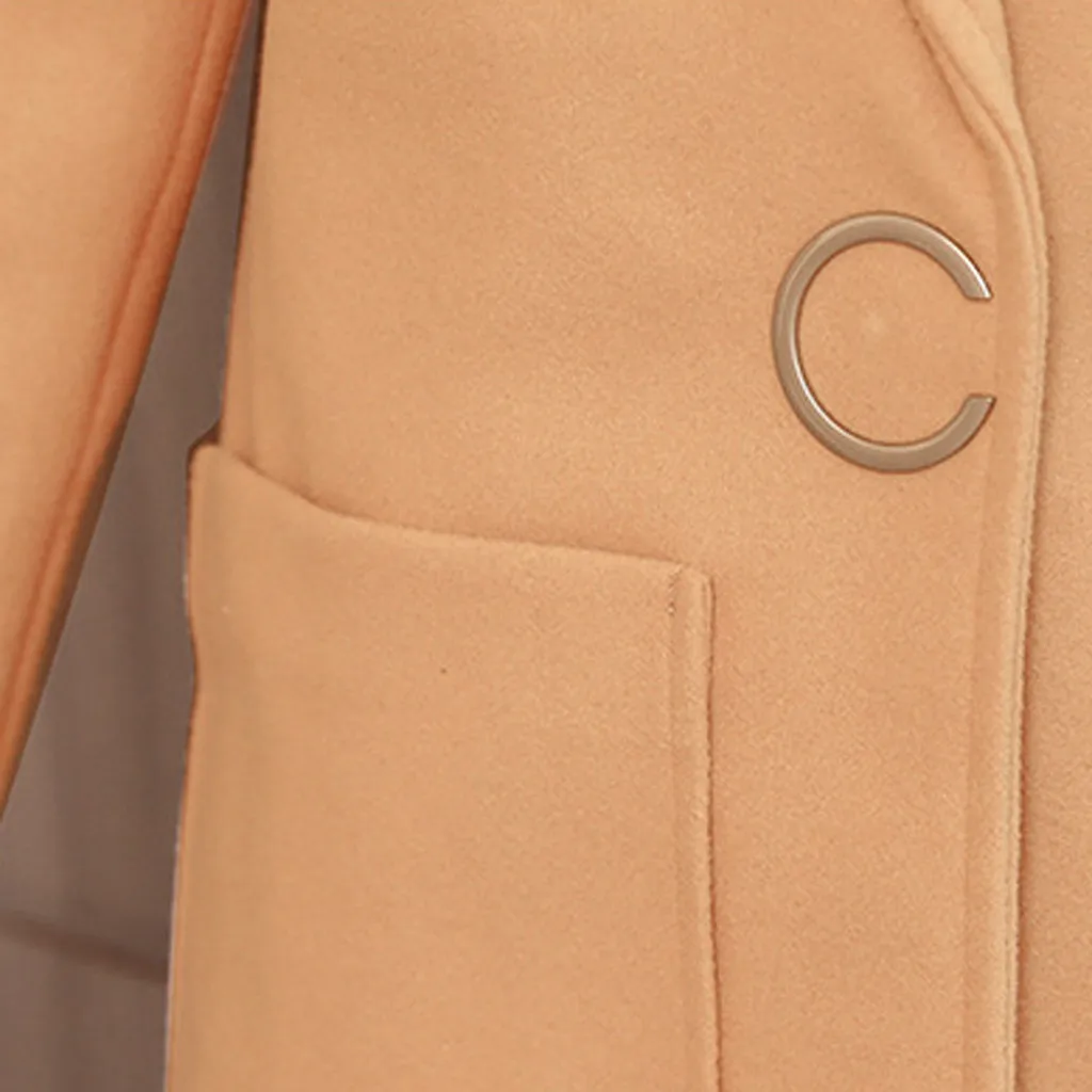 JAYCOSIN/Модная зимняя женская теплая однотонная куртка с длинным рукавом, шерстяная ветровка с лацканами, пальто, куртка, модная Длинная шерстяная куртка
