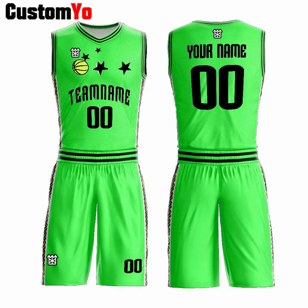 Модный дизайн на заказ желтый красный зеленый белый баскетбольные рубашки сублимационная Двусторонняя баскетбольная форма - Цвет: Green Black