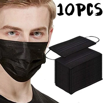 

10Pcs Mouth Mask Disposable Black Blue Cotton Mouth Face Masks Non-Woven Mask 3 Filter In Stock Dust-proof for Men Women