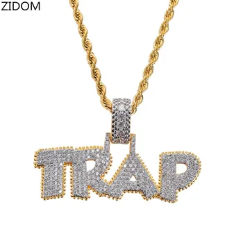 

Men Hip Hop Ice Out Bling TRAP Letter Pendants Necklaces Pave Setting Zircon fashion PoPular Charm necklace Hiphop Jewelry gifts
