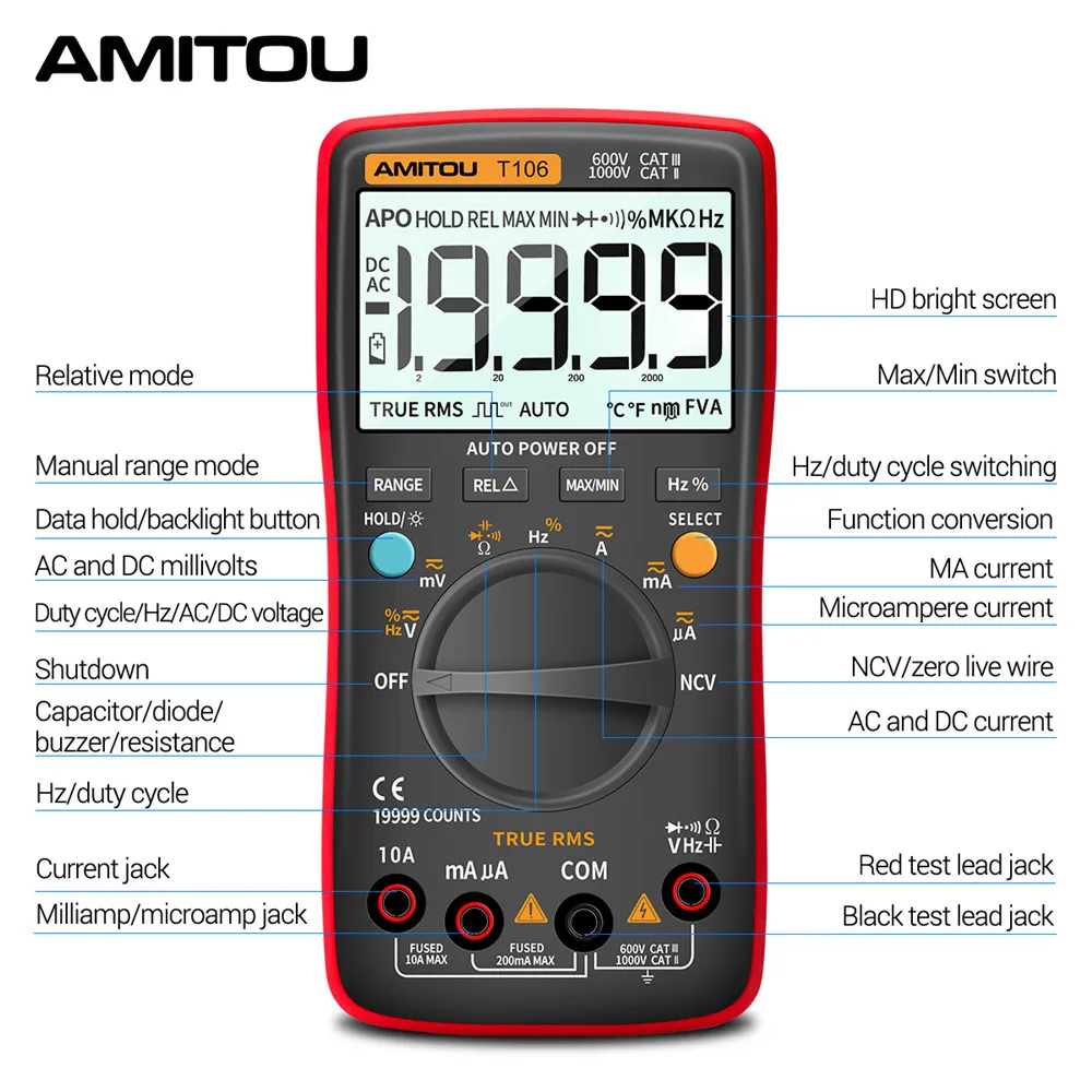AMITOU T106 мультиметр автомат профисионал цифровой мультимитр цифровые мульти