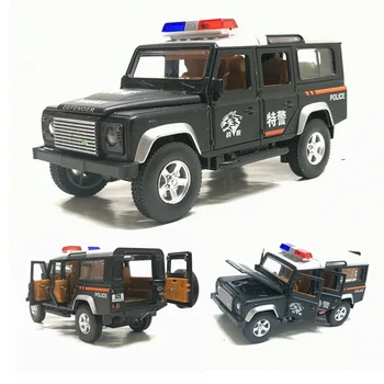 

1:32 high simulation Land Defender Jeep police car Boy Child Simulation Model Toy Alloy Sound and Light Pull Back