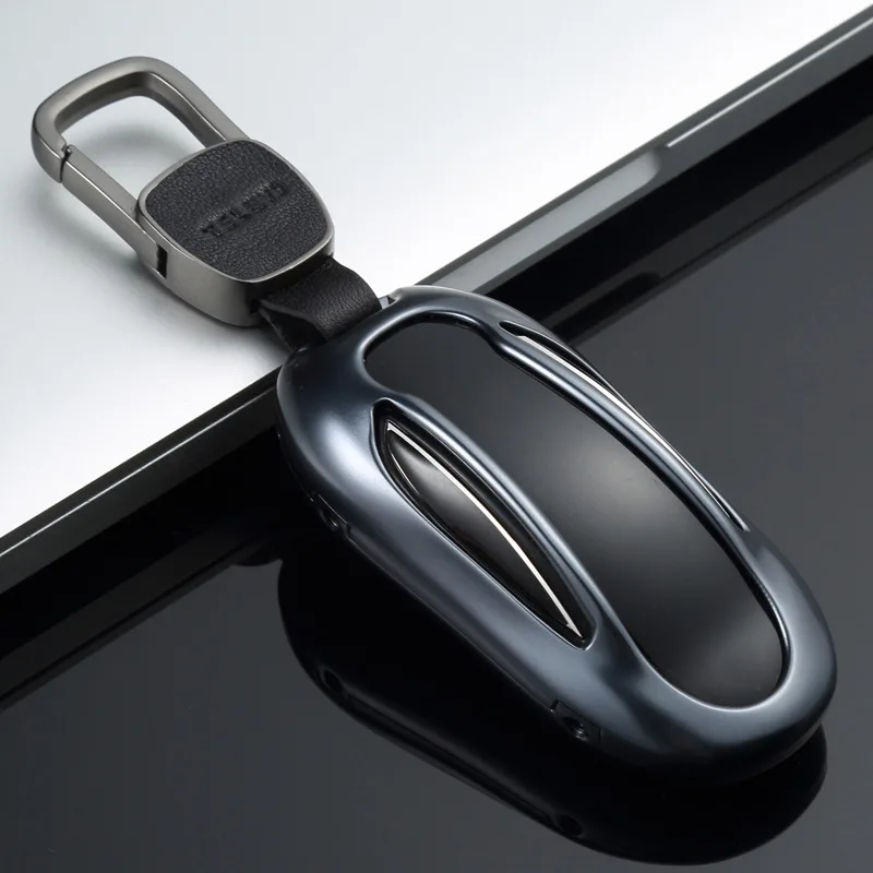 Tesla Car Key Case Cover w/ Aluminum Belt Protector