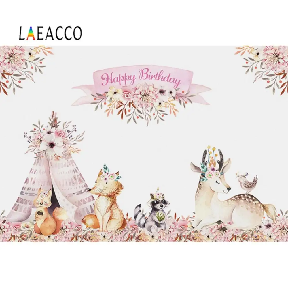 

Laeaco Woodland Baby Shower Backdrop Flower Boho Teepee Fox Photo Background Birthday Party Photographic Backdrops Photo Studio