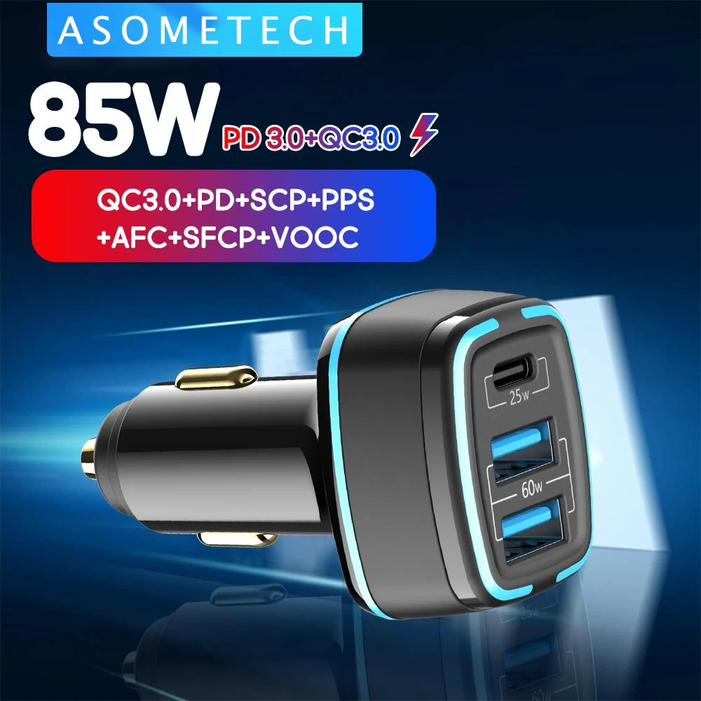 85W LED Car Charger USB Type C 3Port PPS SCP AFC PD QC3.0 Quick For Laptop Phone iPhone Huawei Samsung | Мобильные телефоны и