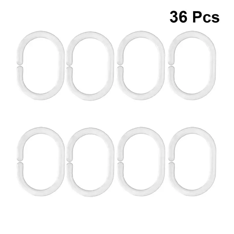 

36pcs Plastic Shower Curtain Hooks Rings C Rings Hanger Bath Drape Loop Clip Glide Clear C Shape Hooks