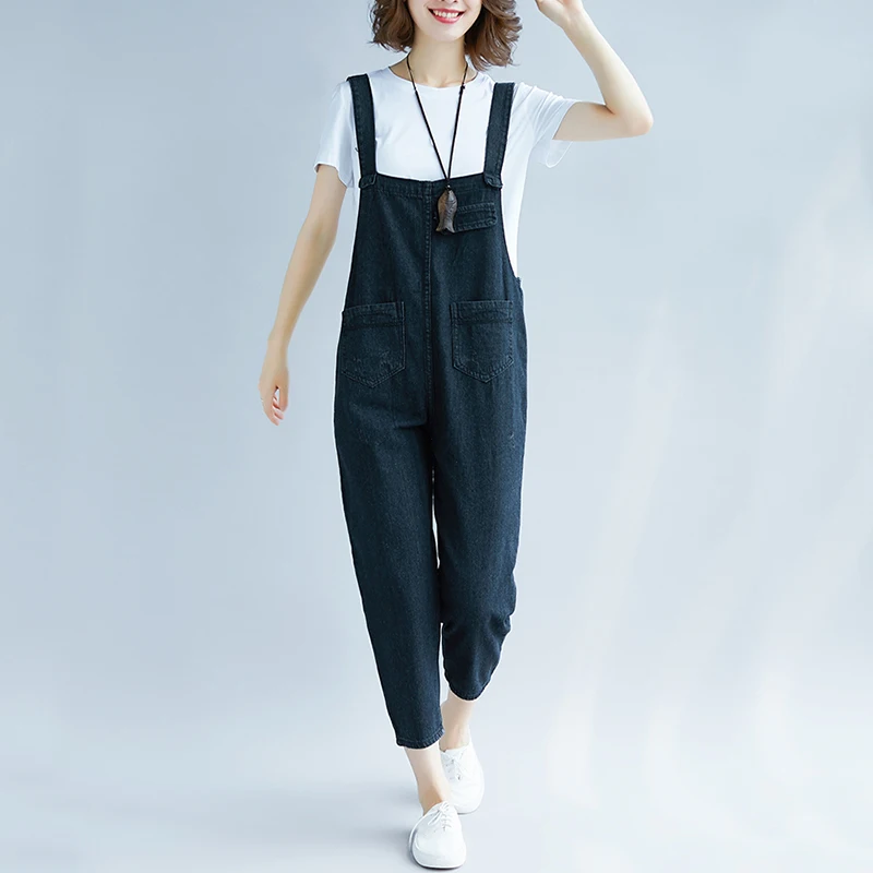 

Black Jumpsuits for Women Washed Denim Overalls Plus Size Women Rompers Black Bodysuit Loose Casual Straight Bandage Jumpsuit