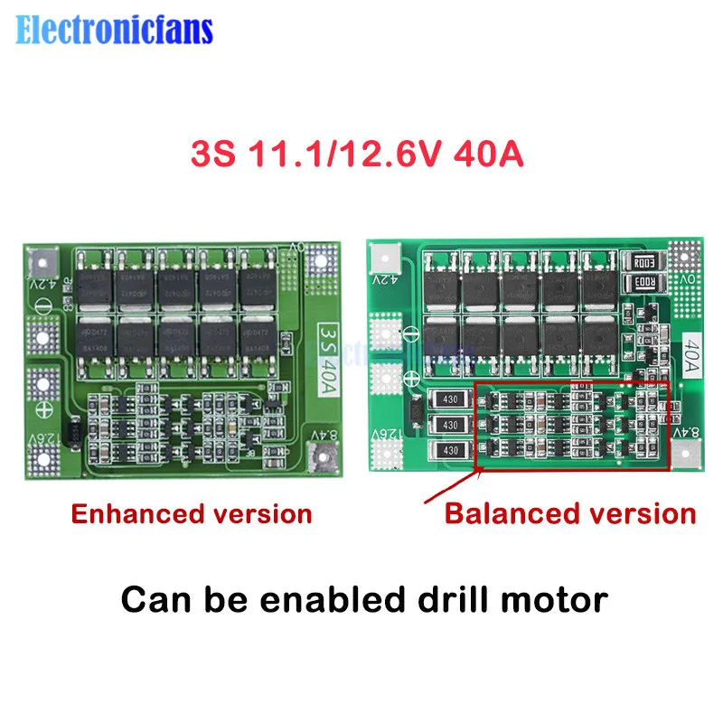 

3S 40A Li-ion Lithium Battery Charger Lipo Cell Module PCB BMS Protection Board For Drill Motor 12.6V with Balance diymore