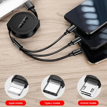 

Retractable 3 in 1 USB Cable Micro Type C USB Cable for iPhone X 3A Fast Charging Cable for Huawei Samsung Phone Charger
