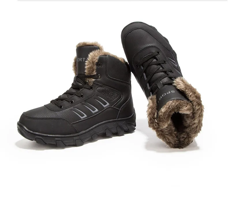 Мужские зимние ботинки, меховые ботильоны, мужская повседневная обувь, Высококачественная плюшевая мужская уличная рабочая обувь размера плюс 46