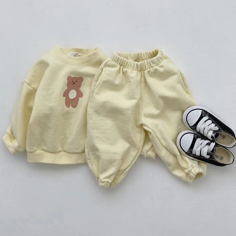 

Children Clothing Set 2022 Autumn CartoonBear Head Fashion Boy's Suit Sport Clothes Baby Girl's Two Piece Outfits Sweater+Pant