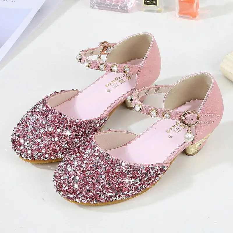Модная детская обувь на плоской подошве; мягкая Свадебная обувь принцессы для девочек; модельные туфли; вечерние туфли с блестками для девочек; размеры 24-36; B407 - Цвет: Pink