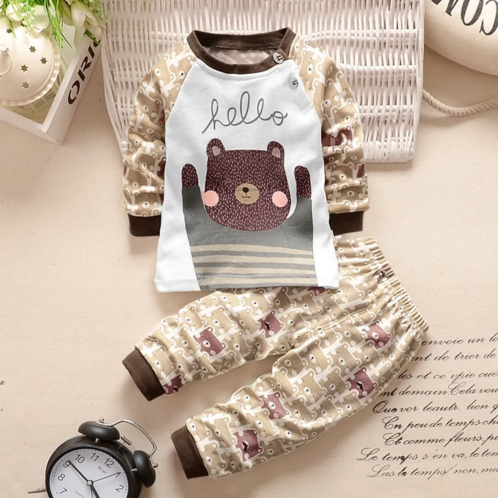 Newborn Infant Baby Boys Girls Cartoon Print Hoodie Tops Shirt+Pants Outfits Set baby girl clothes baby boy clothes ropa niña