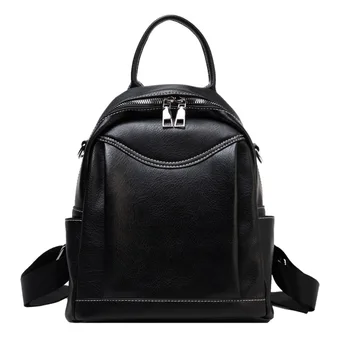 

Korean Popular Soft PU Leather Backpack Women Classic Solid Color Double Zipper Daypack Strap Adjustable Shoulder Travel Bag