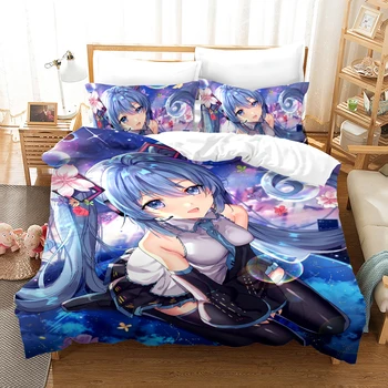 

Kawaii Hatsune Miku 3D Print Bedding Set Duvet Covers Pillowcases One Piece Comforter Bedding Sets Bedclothes Bed Linen 03