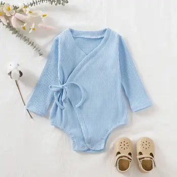

Autumn Newborn Infant Baby Girl Boy Clothes Cotton Soft Solid Color Rompers Bathrobe Style Jumpsuit Easy to Wear One-pieces