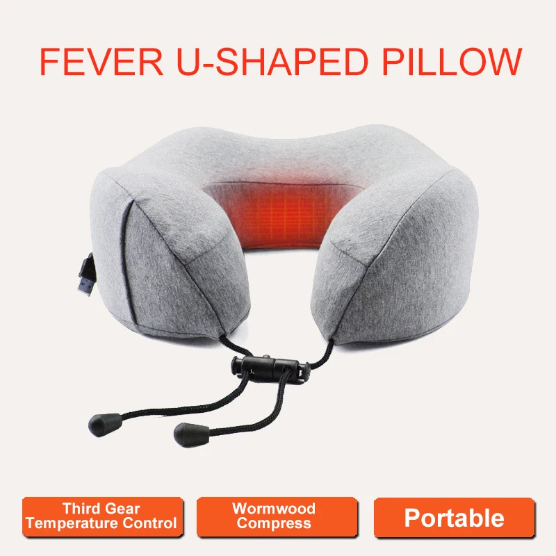 

U-Shape Shiatsu Vibrating Massage Latex Sponge Pillow Heating Third Gear Adjustment Travel Pillow Slow Rebound