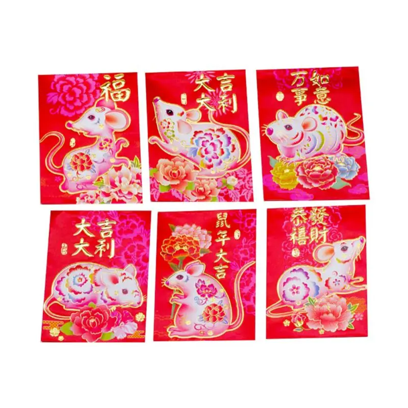 Китайские красные конверты в виде мышки, Новогодняя упаковка, красная крыса, счастливые конверты, подарочные карты, конверты на год