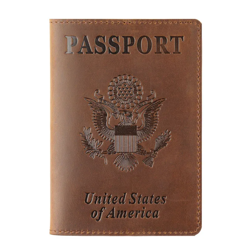 American USA Travelers Notebook Accessories 100% Crazy Horse Genuine Leather Passport Cover Retro Business Travel Passport Case