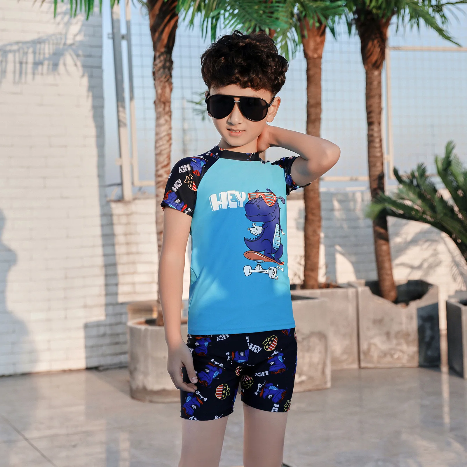 Toddler Baby Boys Swimwear Dinosaur Pattern Twopiece Swimwear Swimsuit