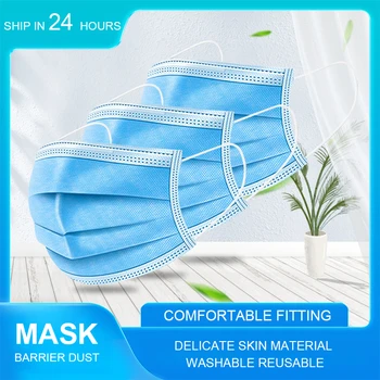 

50pcs 3 Layers Filter Disposable Mask Face Mouth Anti Dust Dustproof Earloop Protective Adult Masks Breathable Meltblown Masks