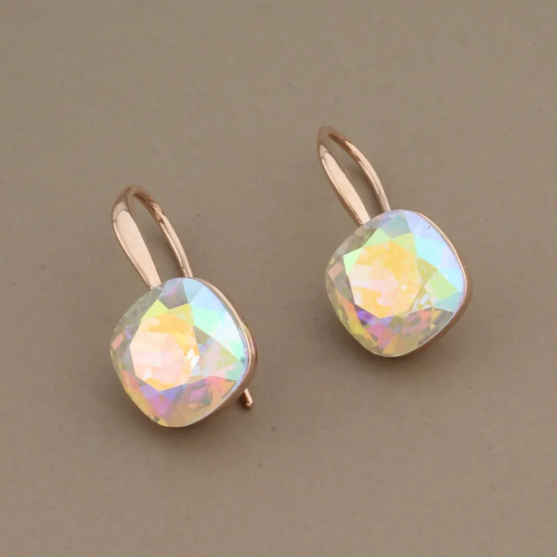 Drop Earrings Women 585 Rose Gold Color Square Blue Wedding Party Jewelry