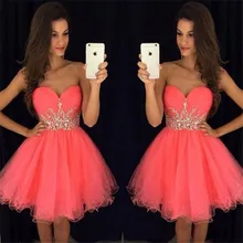 Элегантные платья для выпускного вечера ТРАПЕЦИЕВИДНОЕ Короткое мини-платье из органзы с оборками и бисером коктейльные платья