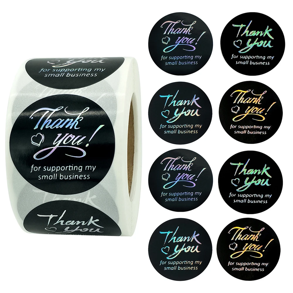 

Creative Silver Foil Colorful Thank You Sticker Sealing Label 500pcs/roll 2.5/3.8cm Gift Business Decoration Stationary Stickers