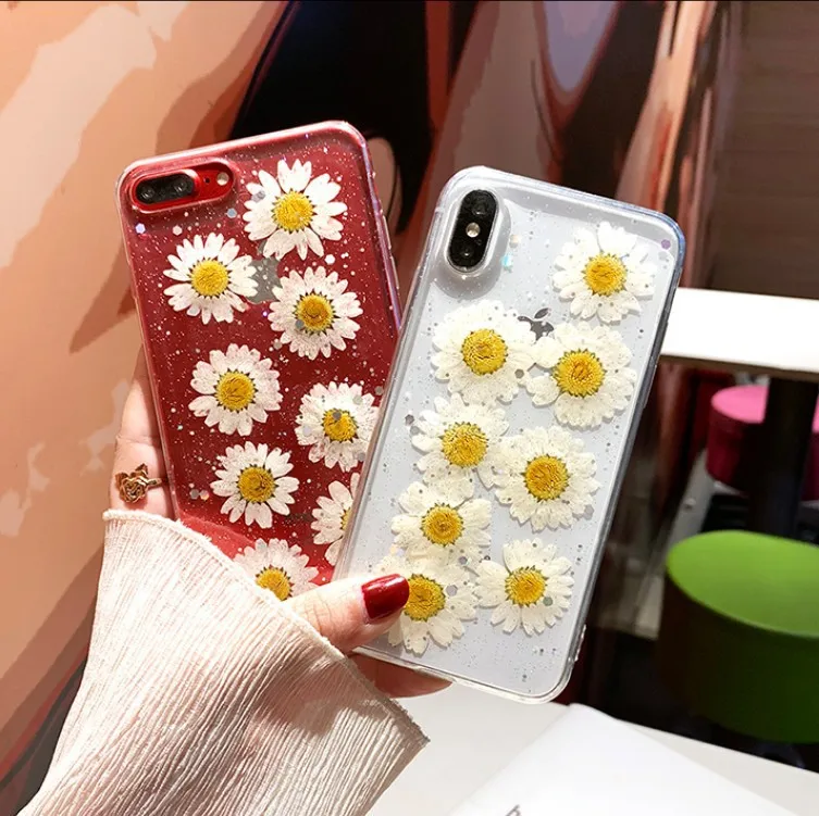 

daisy case for iPhone 11 XR 7 8 11 Pro Max X XS Max Plus 6 6s cover real dried flower
