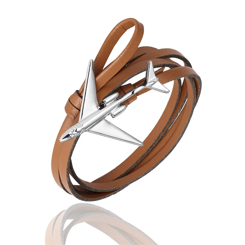 Silver Brown MKENDN модный многослойный амулет кожаный браслет с якорем для мужчин и женщин в морском стиле с металлическими спортивными крючками - Окраска металла: Silver Brown