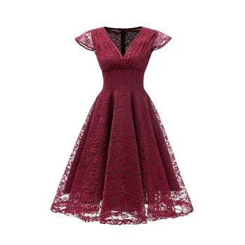 

Roosetic Women Dress Sexy V Neck Elegant Lace Dresses Party Club Retro Female Slim Female Dress Women Gothic Party Halloween