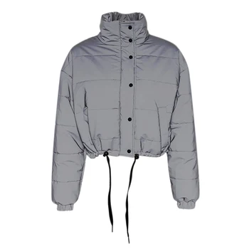 

Autumn and winter fashion trend new solid color long warm cotton luminous cotton coat short women casual jacket:*