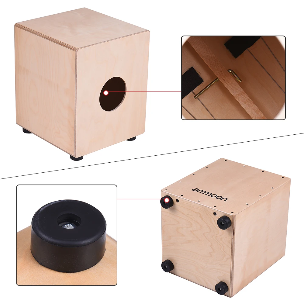 Ammoon Средний размер деревянный Cajon коробка барабан ручной барабан ударный инструмент березовая древесина с регулируемой струной сумка для переноски для взрослых