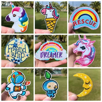 

Prajna Cartoon Unicorn Patch Magic Rainbow Embroidered Patches For Clothing Iron On Patches Stripes On Clothes For Kids Jacket