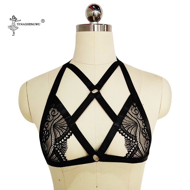 Женский кружевной бюстгальтер для взрослых черный на бретельках