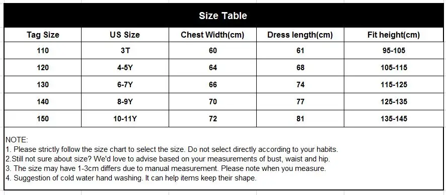 size table