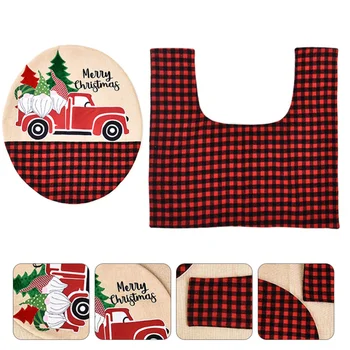 

1 Set of Bathroom Toilet Lid Cover Christmas Toilet Mat Toilet Rug Decoration