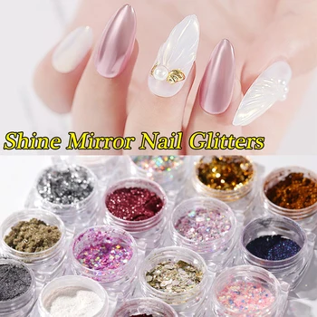 

6Pcs/Set Nail Mirror Glitter Sequins Powder Metallic Color Nail Art UV Gel Polishing Chrome Flakes Pigment Dust Decorations