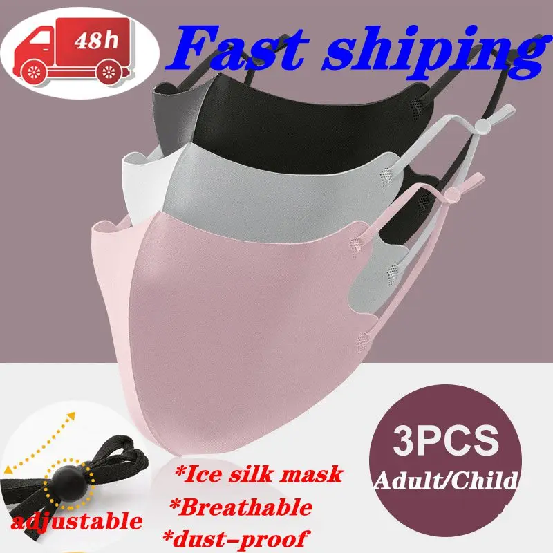 

Stock! 3Pcs Ice Silk Mask ,mask Washable ,mask Reusable ,Adjustable,Allergies Mask Travel Support Long-time Usage
