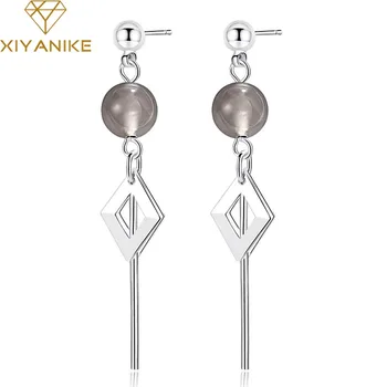 

XIYANIKE 925 Sterling Silver New Trendy Tassel Long Drop Earrings For Women Simple Geometry Ear Hoops Wedding Jewelry Gift
